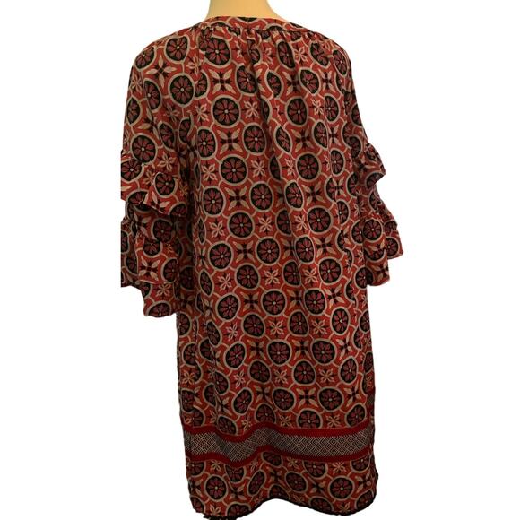 Simply Southern Boho Tassel-Neck Ruffle Sleeve Dress, Size Large - Picture 3 of 4